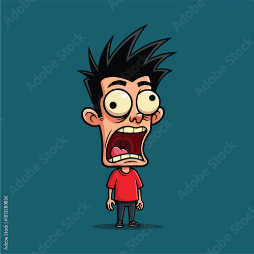 Cartoon man with wide eyes and open mouth expressing shock.