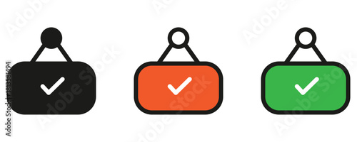 Colorful open sign icons for businesses, showing welcome with a checkmark, perfect for shops, restaurants, and service providers attracting more customers