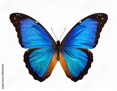 Blue Butterfly with Symmetrical Wings on White Background 