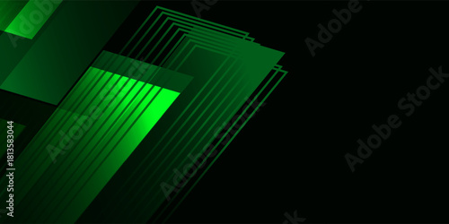 Green lines techno abstract background overlap layer on dark space with diagonal shape effect decoration. Modern graphic design element stripes style concept for web banner, card, or brochure cover