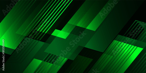 Green lines techno abstract background overlap layer on dark space with diagonal shape effect decoration. Modern graphic design element stripes style concept for web banner, card, or brochure cover