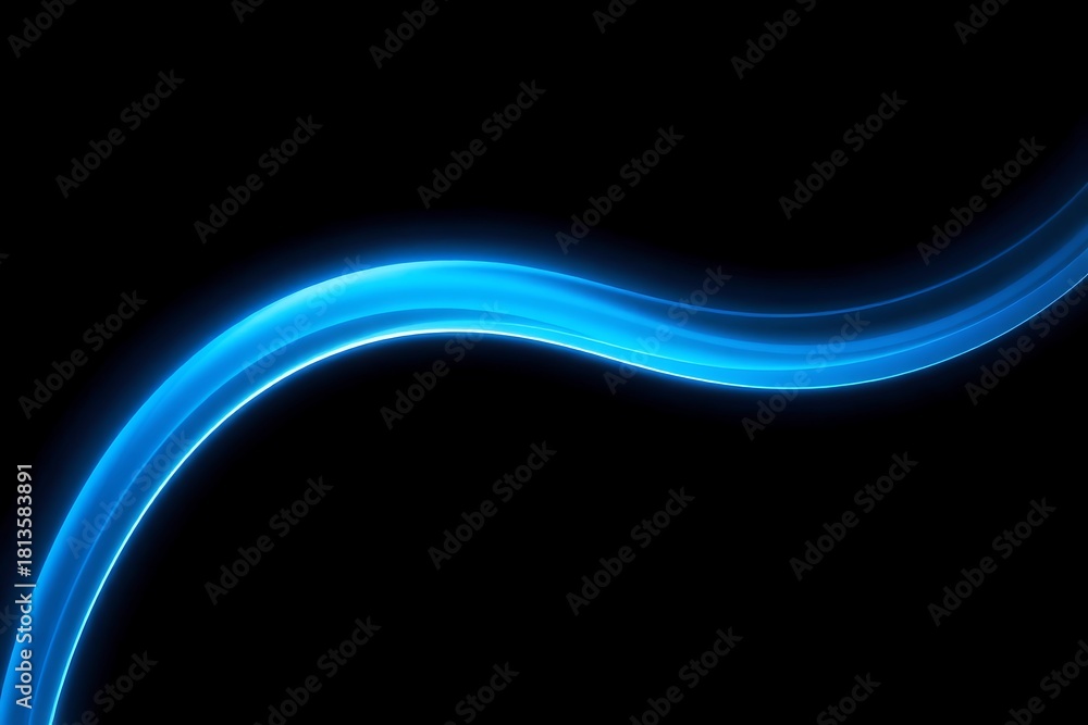 Naklejka premium Generative AI luminous blue wave on black background gradient.