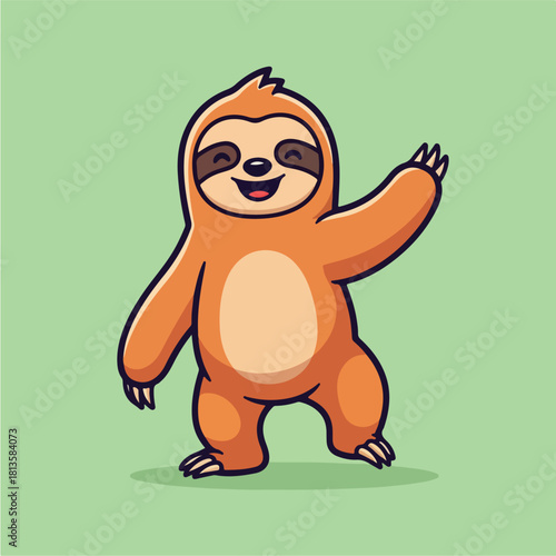 Cute Happy Sloth Waving Hand Cartoon Vector Icon Illustration.
