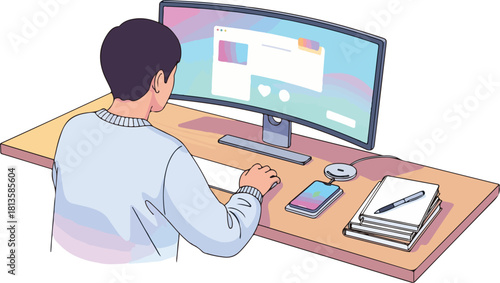 Man working on computer at desk.