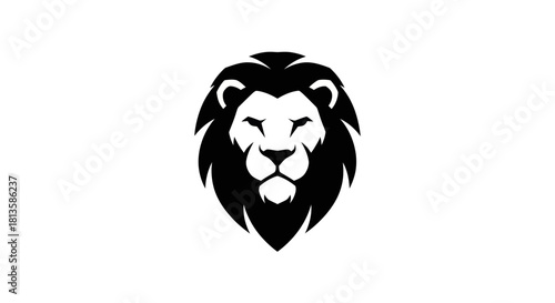 Bold black and white lion head logo design on a clean white background