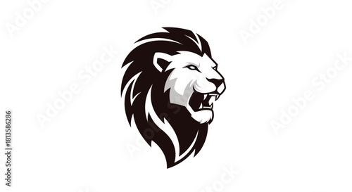 Bold black and white lion head logo design on a plain white background