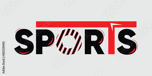 Sports Vector Typography Logo Design Dynamic Red and Black Lettering with Striped Graphic Element for Athletic Events, News, and Fitness Branding