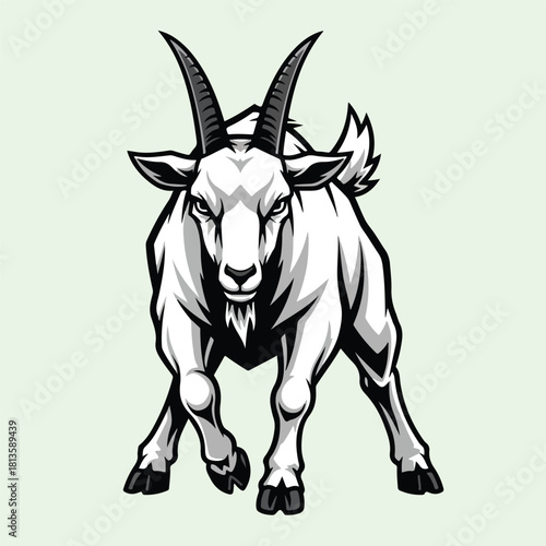 Powerful goat mascot with strong horns and determined expression.