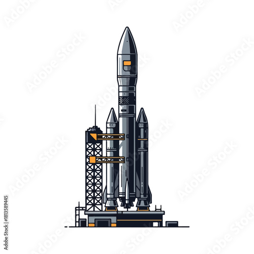 Powerful rocket stands tall on launchpad ready for space exploration.