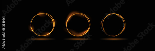 Modern magic witchcraft circle with runes. Ethereal fire portal sign with strange flame spark. Decor elements for magic doctor, shaman, medium. Luminous trail effect on transparent background.