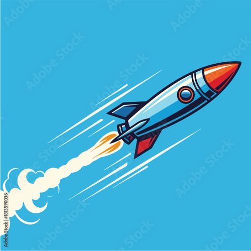 Rocket Launching into Sky with Smoke Trail.