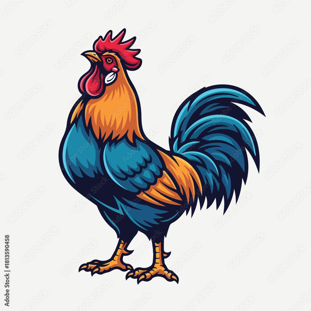 Fototapeta premium Vibrant Rooster Illustration with Bold Colors and Dynamic Pose 2.