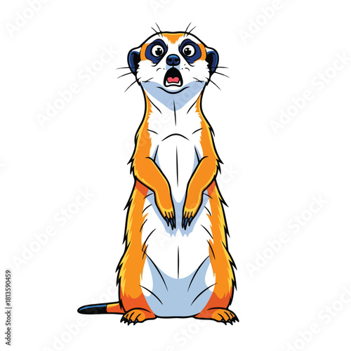 Surprised Meerkat Cartoon Character Standing Upright.