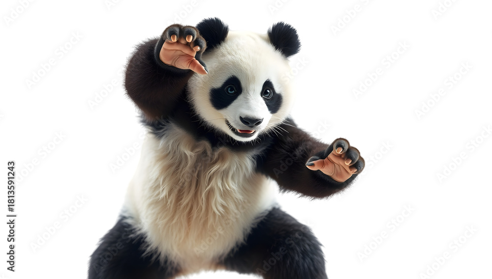 Fototapeta premium panda doing karate pose on transparent background