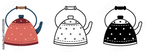 Flat vector illustration of a ceramic teapot with handle