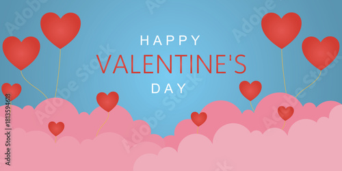 Happy Valentine's Day banner with red hearts background. Design for valentine's day