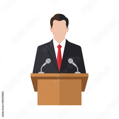 Faceless Speaker at Podium with Microphones Icon