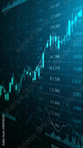 Blue Stock Market Candlestick Chart Animation with Growing Trend