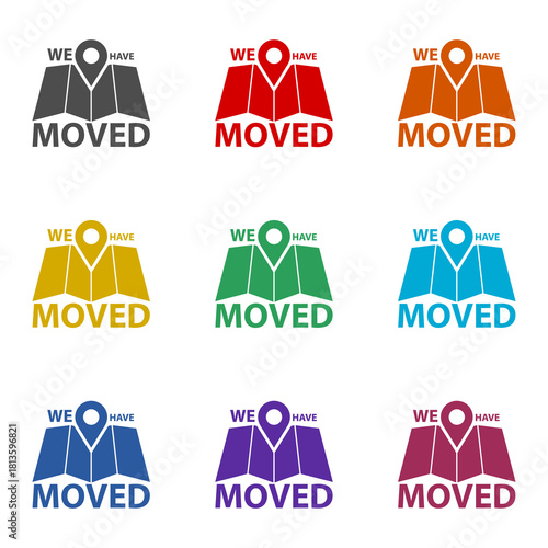 We have moved  icon isolated on white background. Set icons colorful