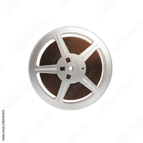 Vintage Film Reel With Brown Tape Isolated On Black Background Retro Cinema And Movie Production Object