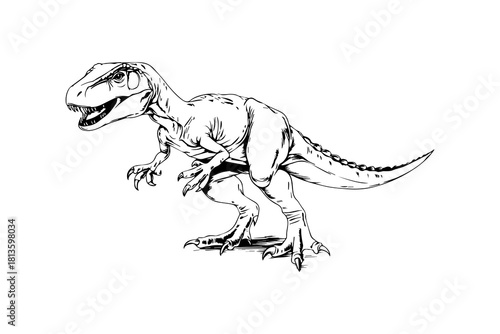 Dynamic dinosaur illustration showcasing fierce expression and detailed features, emphasizing strength and agility