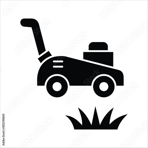 Simple Vector Icon of a Modern Lawn Mower and Grass Patch, Ideal for Garden Maintenance, Yard Work, and Outdoor Landscaping Projects