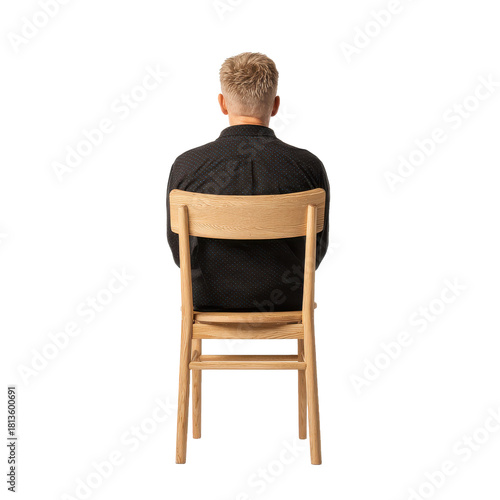 Person on wooden chair back view png seat png furniture png sitting png posture png human png lifestyle png casual png wood png transparent background image [memory:6]