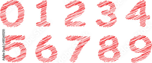 Stylized Number  in Red Scribble Isolated on White Background.