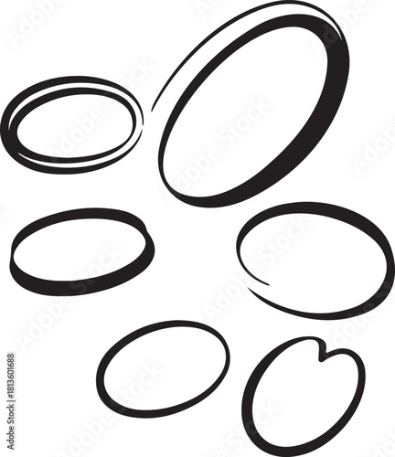 Collection of Hand-Drawn Oval Rings and Elliptical Frames | Artistic Marker Shapes for Highlight and Design
