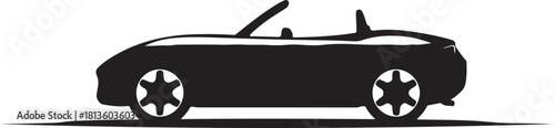 A stylized, minimalist graphic illustration of a black two-seater convertible sports car shown in profile view against a very light, off-white background, emphasizing clean lines and design.
