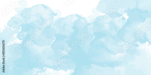 Abstract blue sky watercolor background with texture paint brush, beautiful blue sky with cloud.