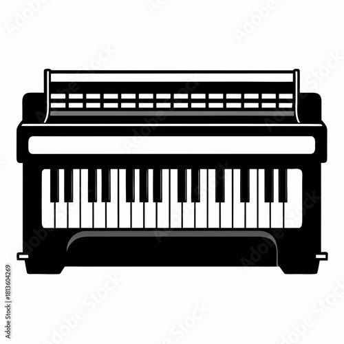 A black silhouette of a harmonium musical instrument isolated on white background isolated on transparent background