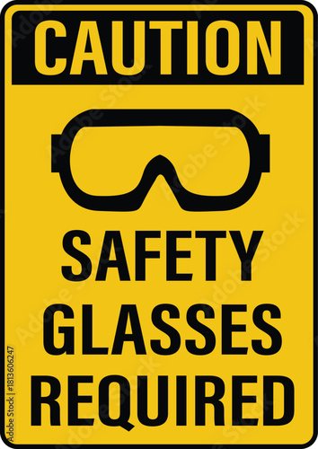 Safety glasses required beyond this point caution. Safety glasses required caution sign. Eye safety symbol. flat style.