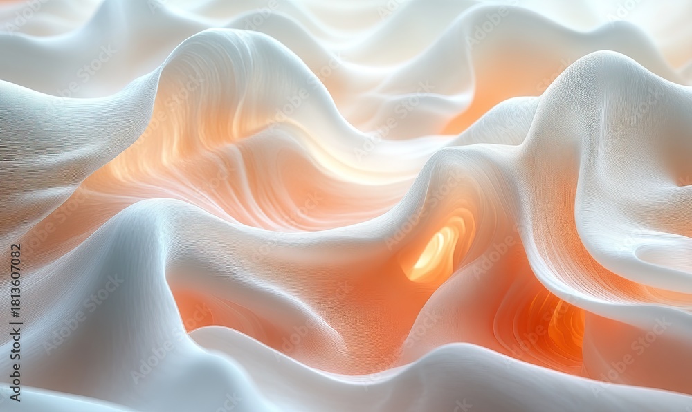 Fototapeta premium Abstract flowing smooth white waves with soft peach glow