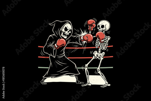 Grim Reaper and Skeleton Boxing Match.