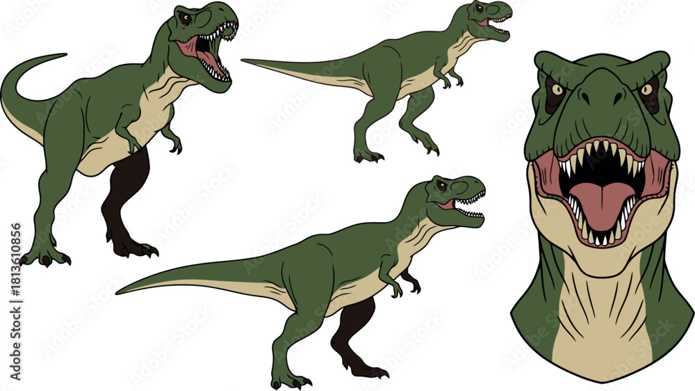 Fototapeta premium Tyrannosaurus Rex Illustrations: A Collection of Prehistoric Predator Images.