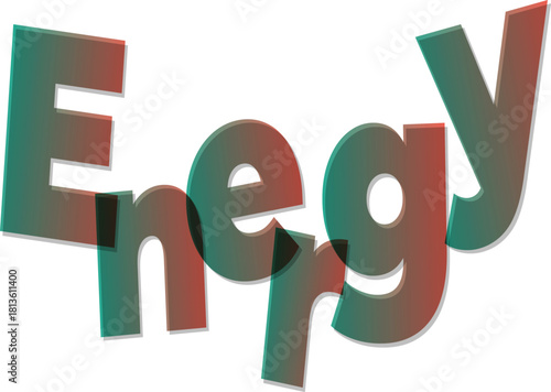 Creative vibrant word energy overlapping with anaglyph color separation effect