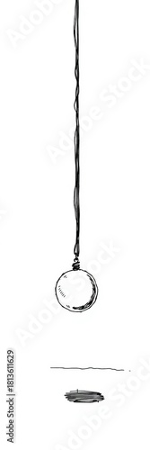 Hand-drawn sketch of a simple pendulum swinging, illustrating oscillation and gravity,  sketch,  period