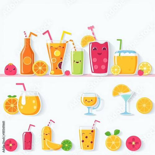 Happy animated beverage icons for cheerful designs,  coffee,  sticker