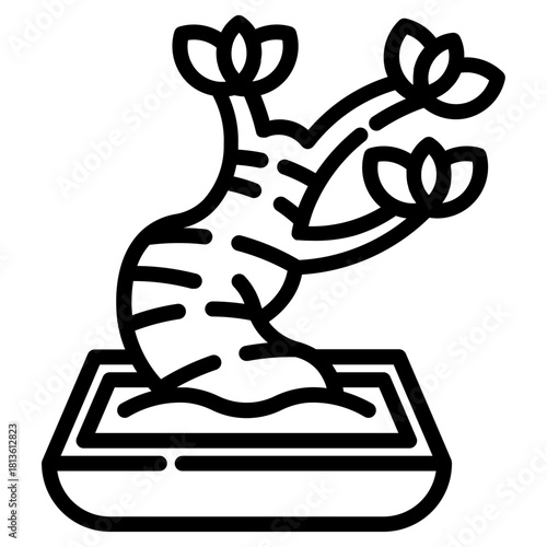 Bonsai. This is a vector single icon with a dashed line style. It is suitable for various purposes, including website design, mobile app design, and logo design.