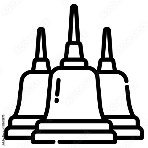 Buddhist temple. This is a vector single icon with a dashed line style. It is suitable for various purposes, including website design, mobile app design, and logo design.