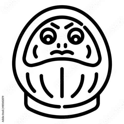 Daruma doll. This is a vector single icon with a dashed line style. It is suitable for various purposes, including website design, mobile app design, and logo design.