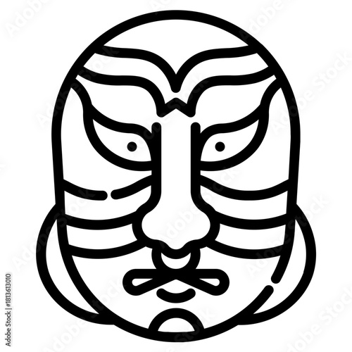 Kabuki mask. This is a vector single icon with a dashed line style. It is suitable for various purposes, including website design, mobile app design, and logo design.