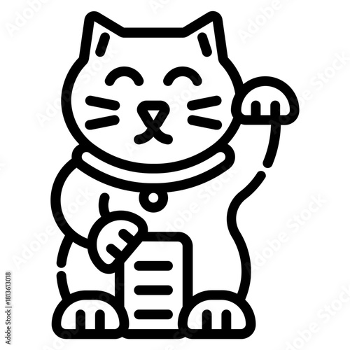Maneki neko. This is a vector single icon with a dashed line style. It is suitable for various purposes, including website design, mobile app design, and logo design.