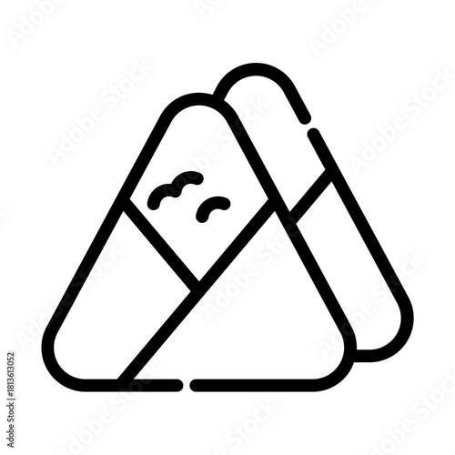 Onigiri. This is a vector single icon with a dashed line style. It is suitable for various purposes, including website design, mobile app design, and logo design.