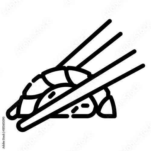 Nigiri sushi. This is a vector single icon with a dashed line style. It is suitable for various purposes, including website design, mobile app design, and logo design.