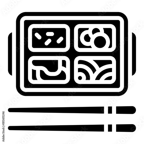 Bento box. This is a vector single icon with a solid style. It is suitable for various purposes, including website design, mobile app design, and logo design.