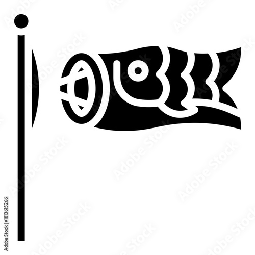 Carp streamer. This is a vector single icon with a solid style. It is suitable for various purposes, including website design, mobile app design, and logo design.