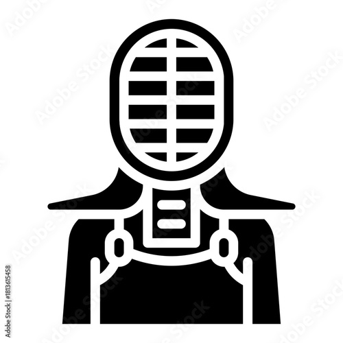 Japanese kendo. This is a vector single icon with a solid style. It is suitable for various purposes, including website design, mobile app design, and logo design.