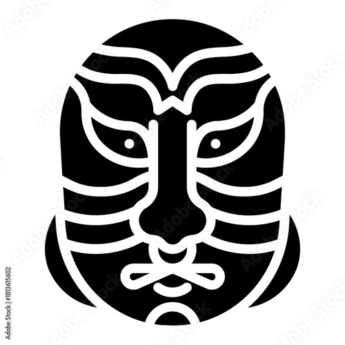 Kabuki mask. This is a vector single icon with a solid style. It is suitable for various purposes, including website design, mobile app design, and logo design.